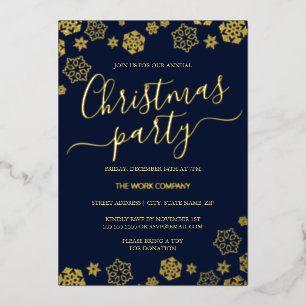 Navy Gold Snowflake Corporate Christmas Party Folie Uitnodiging