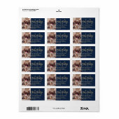 Navy Gold Snowflake Foto Kerst Terug Adres Etiket (Full Sheet)
