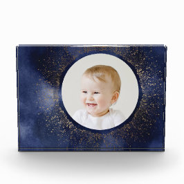 Navy Gold Snowflake kerstfeestdag fotoblok