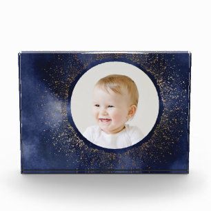 Navy Gold Snowflake kerstfeestdag fotoblok
