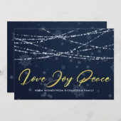 NAVY GOLD SNOWFLAKE LICHTE STRENGEN VAN JOY PEACE FEESTDAGENKAART (Voorkant / Achterkant)