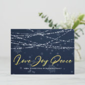 NAVY GOLD SNOWFLAKE LICHTE STRENGEN VAN JOY PEACE FEESTDAGENKAART (Staand voorkant)