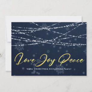 NAVY GOLD SNOWFLAKE LICHTE STRENGEN VAN JOY PEACE FEESTDAGENKAART