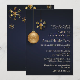 Navy Gold Snowflakes Corporate Holiday Party Kaart
