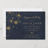 Navy Gold Snowflakes Winter Engagement Kaart (Voorkant)