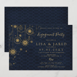 Navy Gold Snowflakes Winter Engagement Kaart