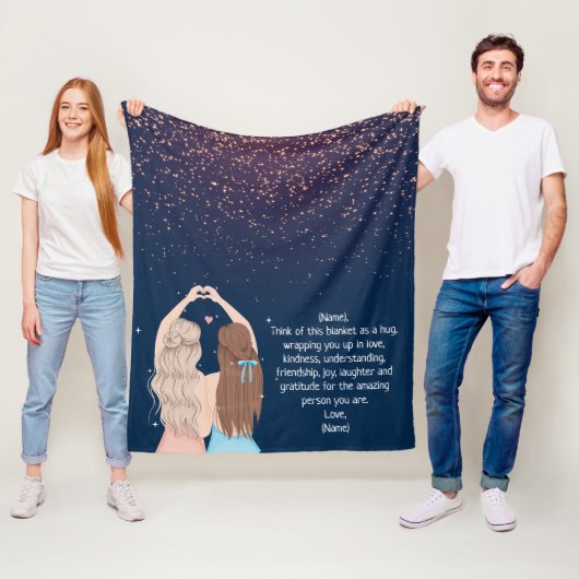 Navy Gold Sparkle Girls Friend Letter Note Fleece Deken (In situ)