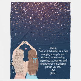 Navy Gold Sparkle Girls Friend Letter Note Fleece Deken