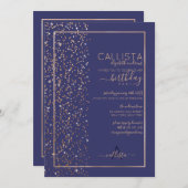 Navy Gold Sparkly Glitter Confetti Side Birthday Kaart (Voorkant / Achterkant)