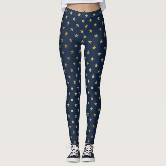 NAVY GOLD STAR ACTIEVE LEGGINGS NIEUWE (Voorkant)
