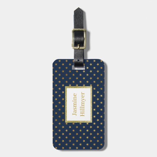 Navy Gold Star GLITTER CUSTOM BAGAGELABEL (Voorkant verticaal)