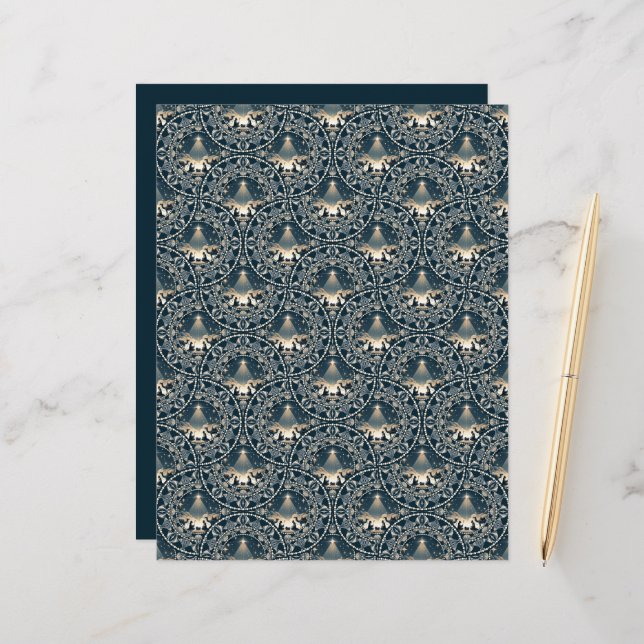 Navy & Gold Star of Wonder Mandala Art Deco Fans (Voorkant / Achterkant in situ)