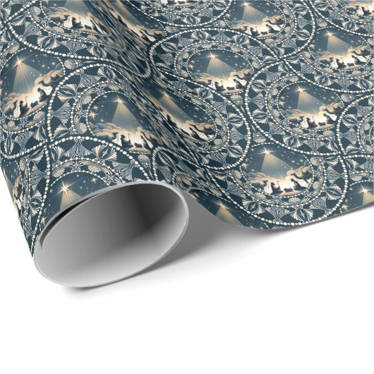 Navy & Gold Star of Wonder Mandala Art Deco Fans Cadeaupapier (Rol Hoek)