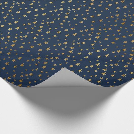 NAVY GOLD STAR PATTERN WRAPPINGPAPIER GIFT WRAP CADEAUPAPIER (Hoek)