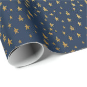 NAVY GOLD STAR PATTERN WRAPPINGPAPIER GIFT WRAP CADEAUPAPIER (Rol Hoek)