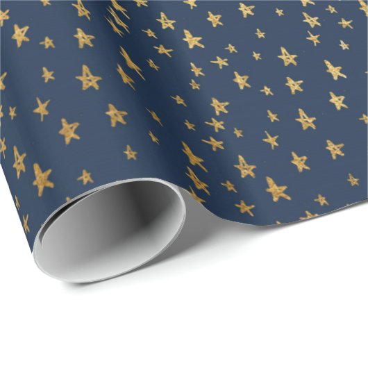 NAVY GOLD STAR PATTERN WRAPPINGPAPIER GIFT WRAP CADEAUPAPIER (Rol Hoek)