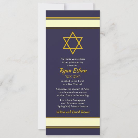 Navy Gold Star van David Bar Mitzvah Invitation Kaart (Voorkant)