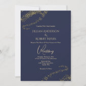 Navy, Gold Stardust Wedding Invitation Kaart (Voorkant)