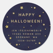 Navy + Gold Stars Aangepaste tekst/adres Ronde Sticker (Voorkant)