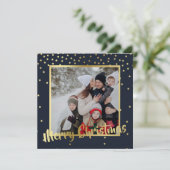 Navy Gold Stars Vrolijk Kerstvierkant Fotokaart Feestdagenkaart (Staand voorkant)