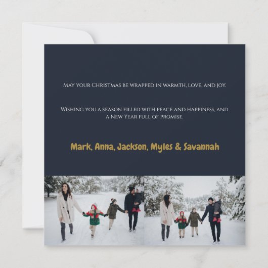 Navy Gold Stars Vrolijk Kerstvierkant Fotokaart Feestdagenkaart (Achterkant)