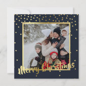 Navy Gold Stars Vrolijk Kerstvierkant Fotokaart Feestdagenkaart (Voorkant)