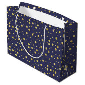 Navy Gold Stippen Elegante Party Gift Bag Groot Cadeauzakje (Achterkant Gekanteld)
