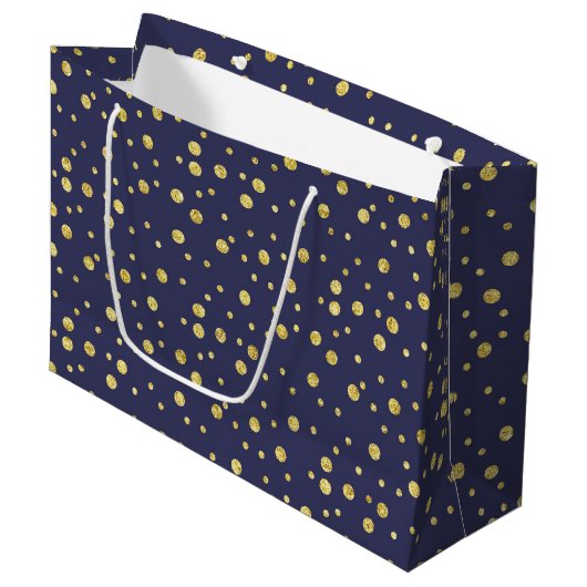 Navy Gold Stippen Elegante Party Gift Bag Groot Cadeauzakje (Voorkant Gekanteld)