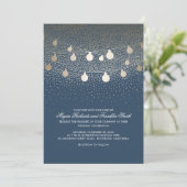 Navy Gold String Lights Glitter Vintage Wedding Kaart (Staand voorkant)