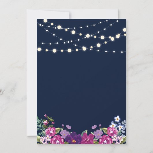 Navy & Gold String Lights Surprise Birthday Party Kaart (Achterkant)