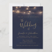 Navy Gold String Lights Wedding Invitations Kaart (Voorkant)