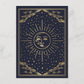 Navy Gold Sun and Moon Tarot Wedding Details Informatiekaartje (Achterkant)