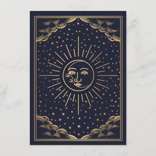 Navy Gold Sun and Moon Tarot Wedding Details Informatiekaartje (Achterkant)