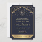 Navy Gold Sun Moon Tarot Wedding QR Code Kaart (Voorkant)