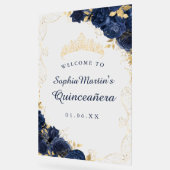 Navy Gold Swirl Floral Quinceanera Acryl Teken Acryl Bord (Hoek)