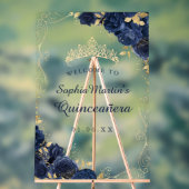 Navy Gold Swirl Floral Quinceanera Acryl Teken Acryl Bord (Neutraal)