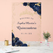 Navy Gold Swirl Floral Quinceanera Acryl Teken Bord (Huwelijk)