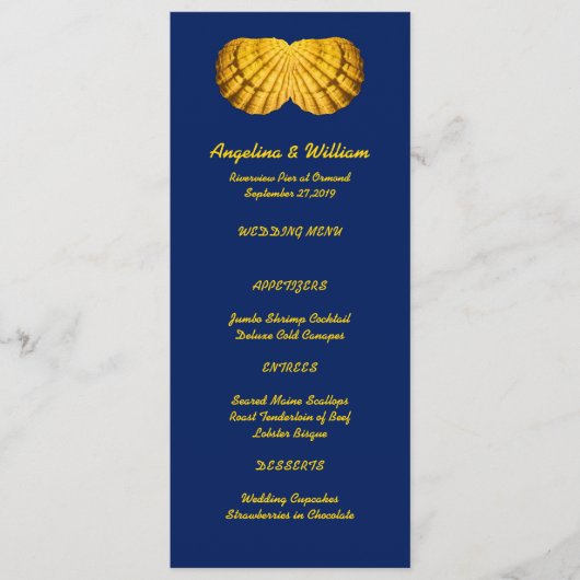 Navy Gold Tall Beach Wedding Menu Sjabloon (Voorkant)