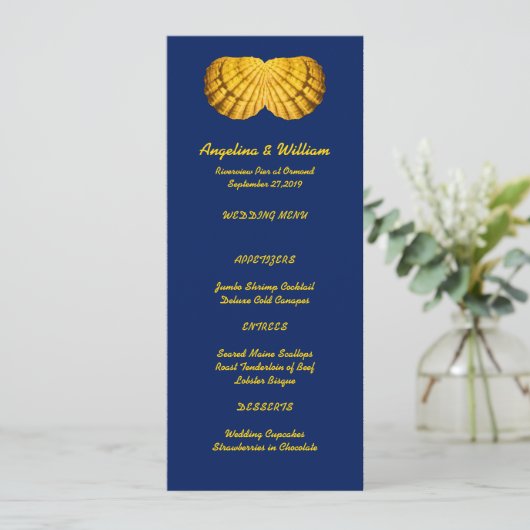 Navy Gold Tall Beach Wedding Menu Sjabloon (Staand voorkant)