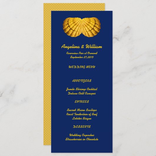 Navy Gold Tall Beach Wedding Menu Sjabloon (Voorkant / Achterkant)