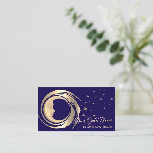 Navy Gold Tarot Reader Sterren Maan Zon Celestial Visitekaartje (Staand voorkant)