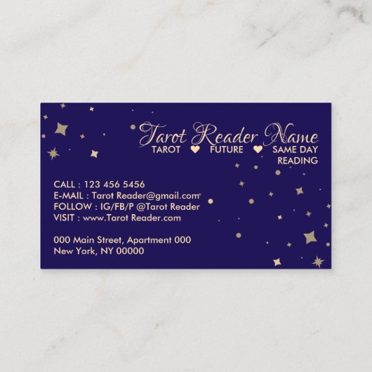 Navy Gold Tarot Reader Sterren Maan Zon Celestial Visitekaartje (Achterkant)