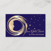 Navy Gold Tarot Reader Sterren Maan Zon Celestial Visitekaartje (Voorkant)