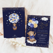 Navy Gold Teddy Bear Balloons Jongen Baby shower