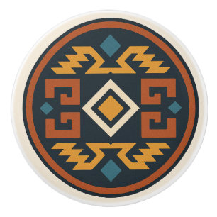 Navy Gold Terracotta Diamond Zapotec keramische kn Knop