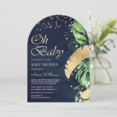 Navy Gold Tropical Monstera Palm Arch Baby shower Kaart (Staand voorkant)