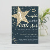 Navy & Gold Twinkle Little Star 1e verjaardag Kaart (Staand voorkant)