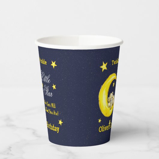 Navy Gold Twinkle Little Star 1e verjaardag Papieren Bekers (Links)