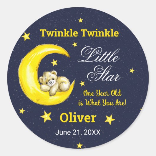 Navy Gold Twinkle Little Star 1e verjaardag Ronde Sticker (Voorkant)