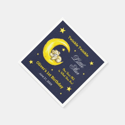 Navy Gold Twinkle Little Star 1e verjaardag Servet (Hoek)
